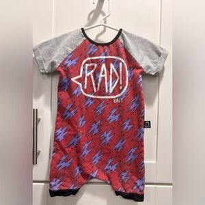 Rags to Raches Red and Gray Zigzag Romper